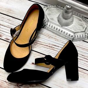 NEW Suede Feel Mary Jane Sexy Little Black Heels
